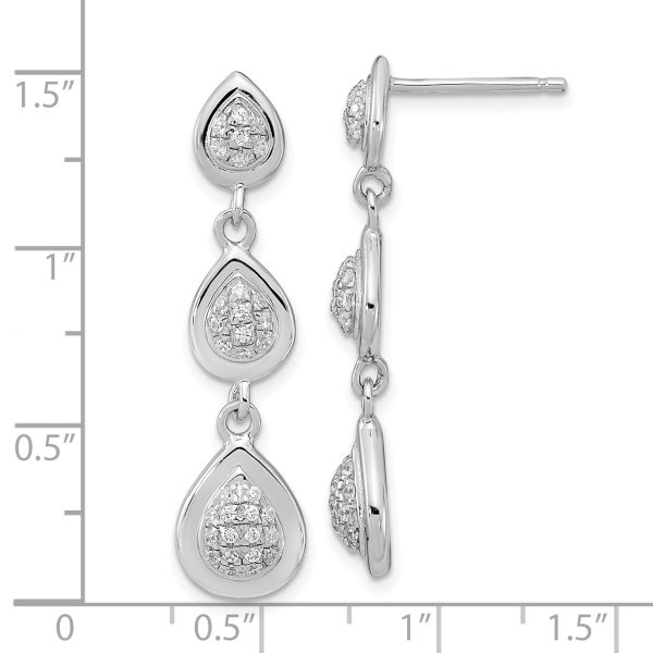 Sterling Silver Rhodium-plated CZ Teardrop Post Dangle Earrings - Image 3