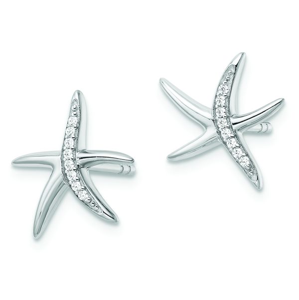 Sterling Silver Rhodium-plated CZ Starfish Post Earrings - Image 2