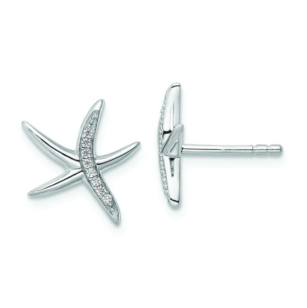 Sterling Silver Rhodium-plated CZ Starfish Post Earrings