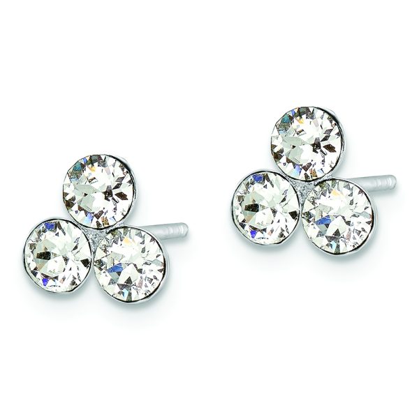 Sterling Silver RH-plated Crystal 3-stone Post Earrings - Image 2