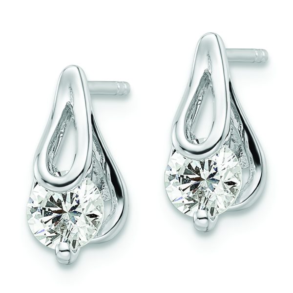 Sterling Silver Rhodium-plated CZ Post Earrings - Image 2