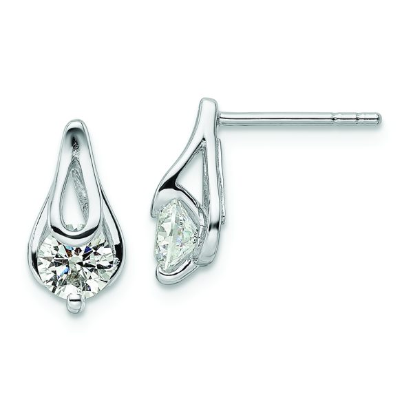 Sterling Silver Rhodium-plated CZ Post Earrings