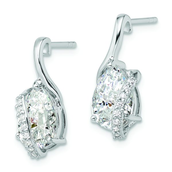 Sterling Silver Rhodium-plated Overlap Teardrop CZ Post Earrings - Image 2