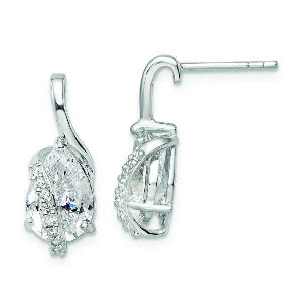 Sterling Silver Rhodium-plated Overlap Teardrop CZ Post Earrings