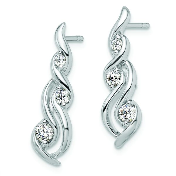 Sterling Silver Rhodium-plated Twist CZ Post Dangle Earrings - Image 2