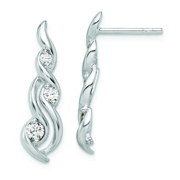 Sterling Silver Rhodium-plated Twist CZ Post Dangle Earrings