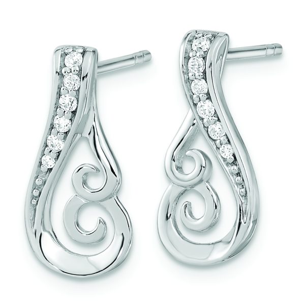 Sterling Silver Rh-plated Polished CZ Post Earrings - Image 2