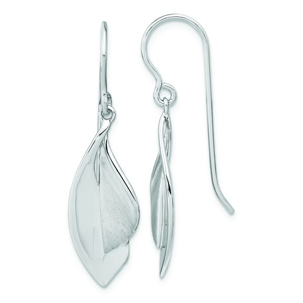 Sterling Silver RH plate Brushed and Polished Dangle Shephard Hook Earrings