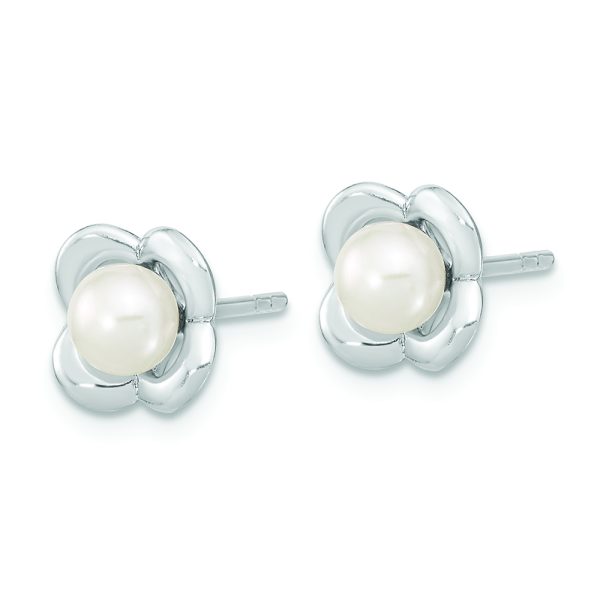 Sterling Silver RH-plated Polished FWC Pearl Flower Post Earrings - Image 2