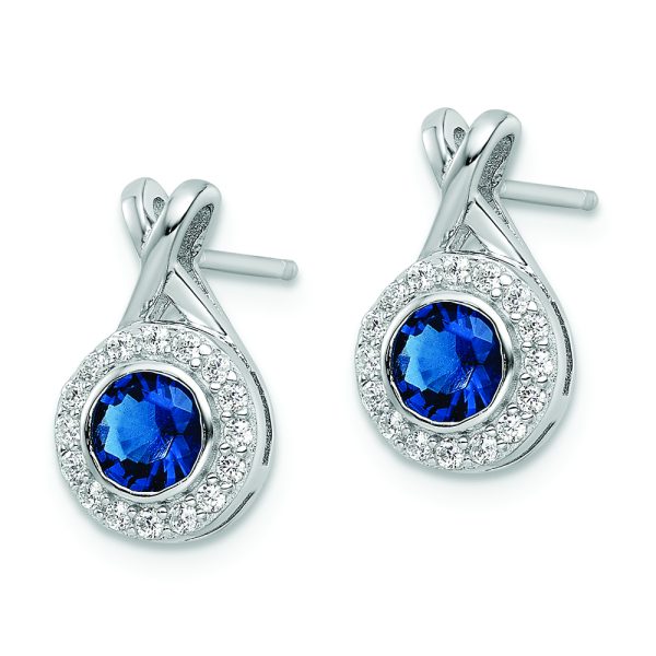 Sterling Silver Rhodium-plated CZ and Glass Stone Dangle Post Earrings - Image 2