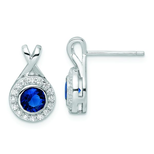 Sterling Silver Rhodium-plated CZ and Glass Stone Dangle Post Earrings