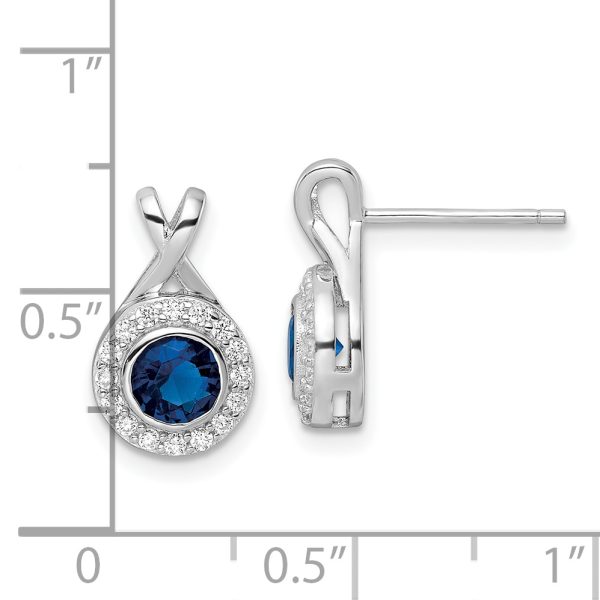 Sterling Silver Rhodium-plated CZ and Glass Stone Dangle Post Earrings - Image 3