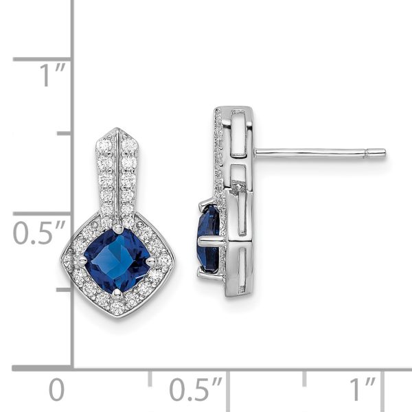 Sterling Silver Rhodium-plated CZ and Blue Glass Post Earrings - Image 3