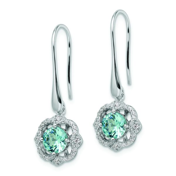 Sterling Silver Rhodium plated Aqua & White CZ Dangle Earrings - Image 2