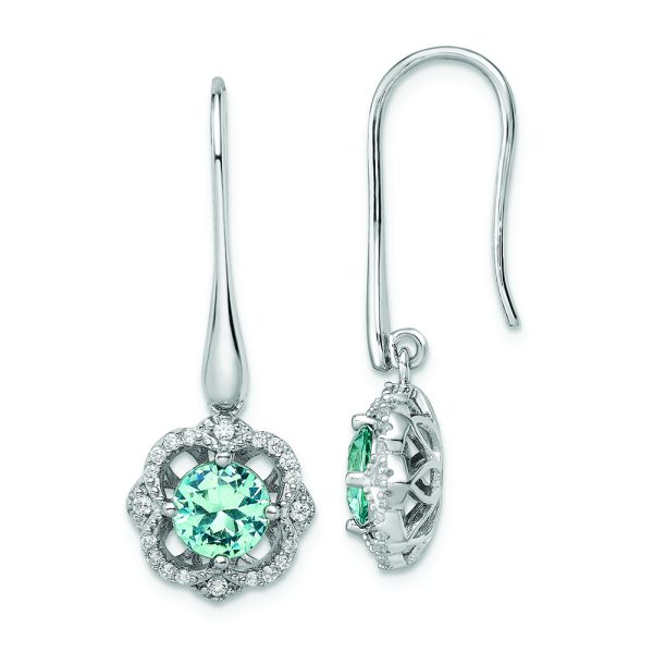 Sterling Silver Rhodium plated Aqua & White CZ Dangle Earrings