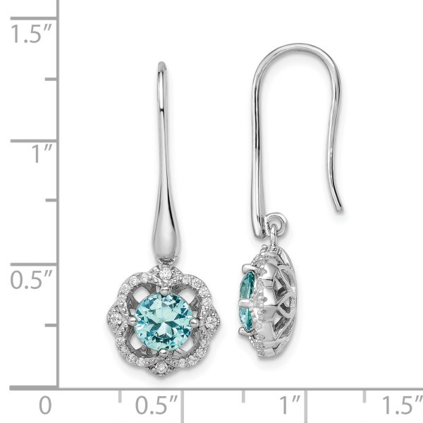 Sterling Silver Rhodium plated Aqua & White CZ Dangle Earrings - Image 3