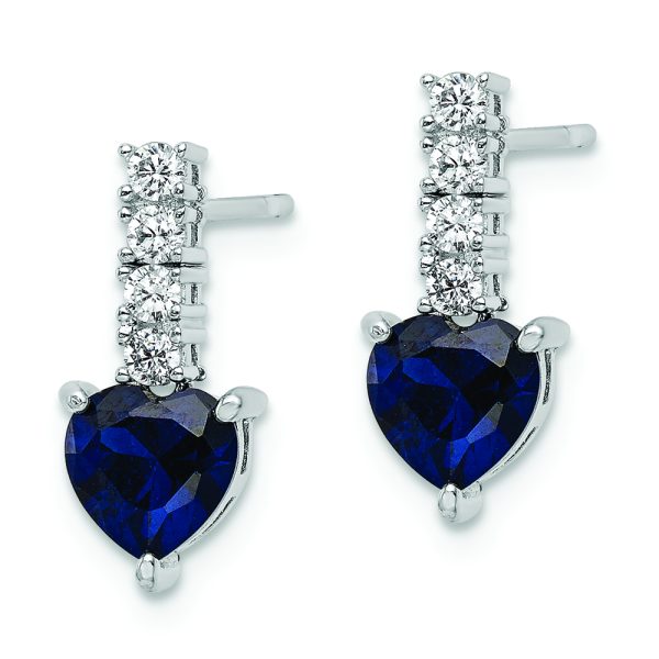 Sterling Silver Polished Rhodium Cr. Blue Spinel CZ Heart Post Earrings - Image 2