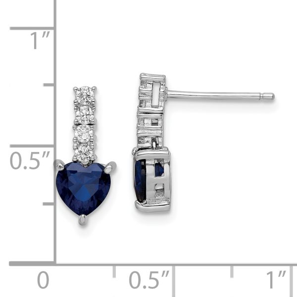 Sterling Silver Polished Rhodium Cr. Blue Spinel CZ Heart Post Earrings - Image 3