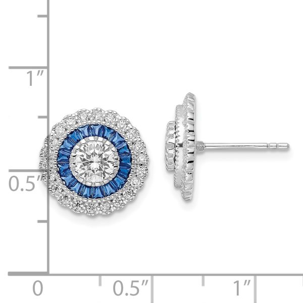 Sterling Silver Rhodium-plated Polished Blue & White CZ Round Post Earrings - Image 3
