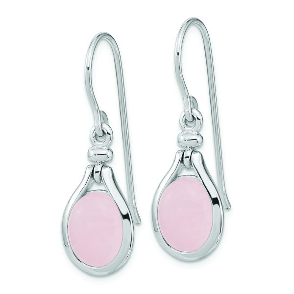 Sterling Silver RH-plated Rose Quartz Oval Dangle Earrings - Image 2