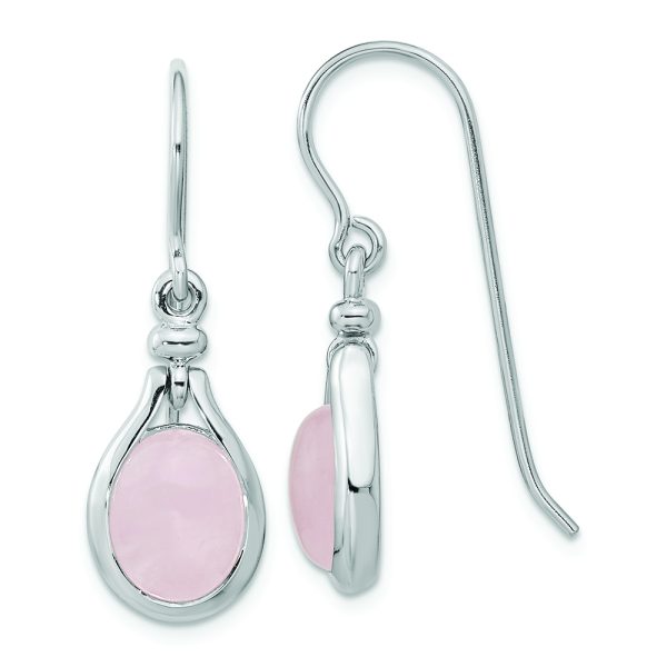 Sterling Silver RH-plated Rose Quartz Oval Dangle Earrings