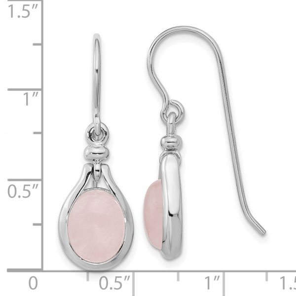 Sterling Silver RH-plated Rose Quartz Oval Dangle Earrings - Image 3