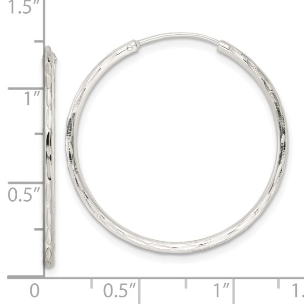 Sterling Silver Diamond-cut 1.5x30mm Endless Tube Hoop Earrings - Image 3