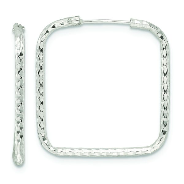 Sterling Silver Polished D/C Square Endless Hoop Earrings