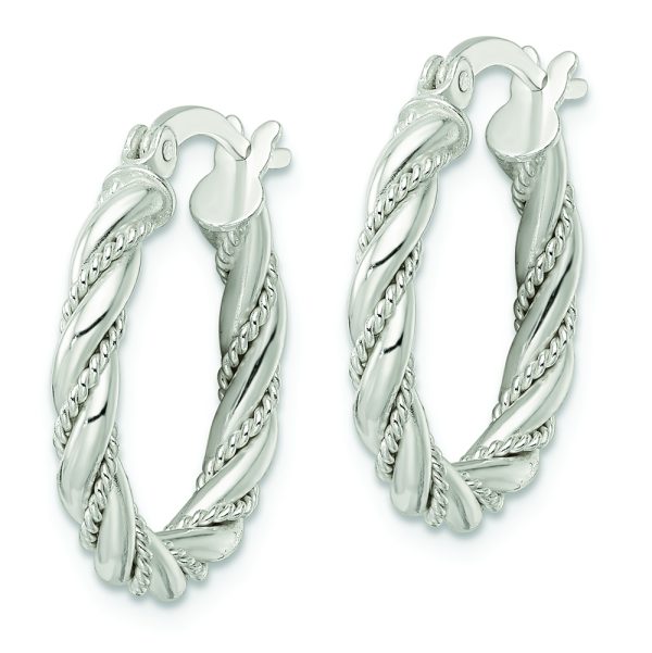 Sterling Silver Polished Twisted Rope Hoop Earrings - Image 2