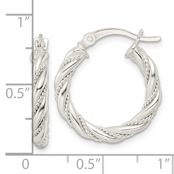 Sterling Silver Polished Twisted Rope Hoop Earrings - Image 3