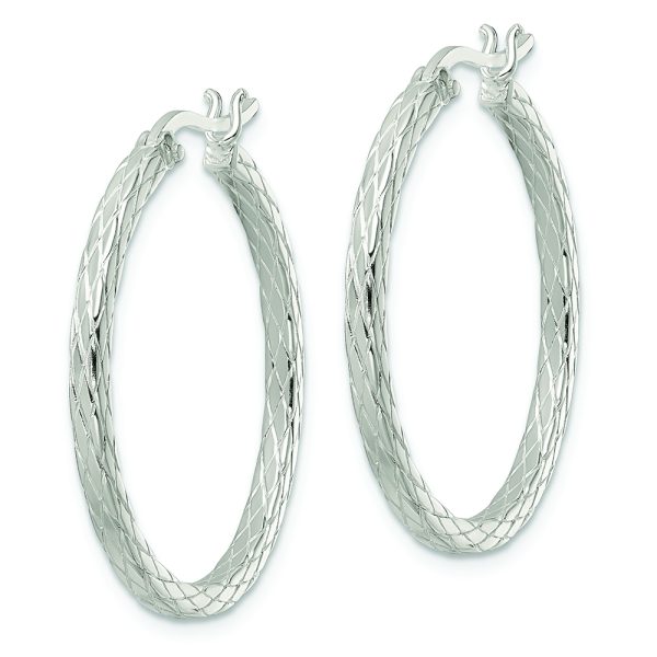 Sterling Silver Rhodium-plated Diamond Pattern Hoop Earrings - Image 2