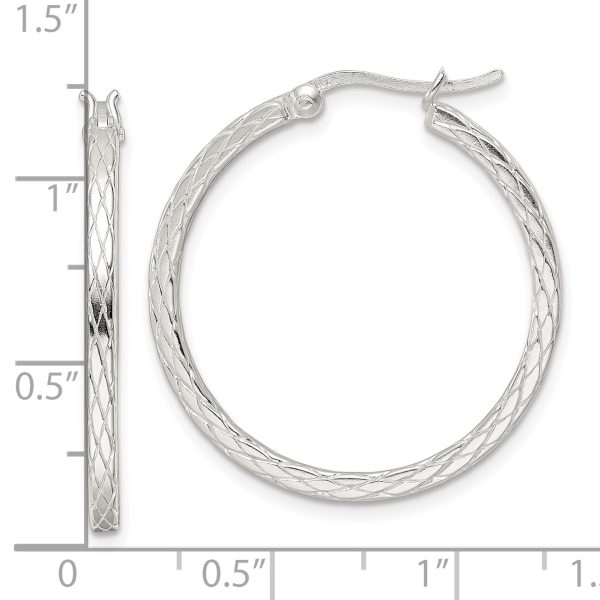 Sterling Silver Rhodium-plated Diamond Pattern Hoop Earrings - Image 3