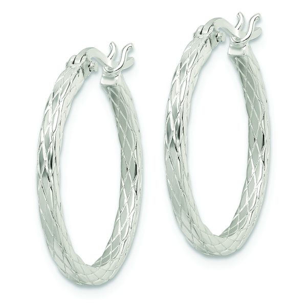 Sterling Silver Rhodium-plated Diamond Pattern Hoop Earrings - Image 2