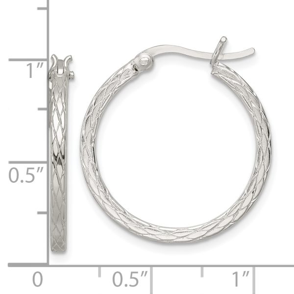 Sterling Silver Rhodium-plated Diamond Pattern Hoop Earrings - Image 3