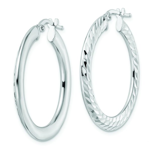 Sterling Silver Rhodium-plated 2x32mm D/C Knife-edge Tube Hoop Earrings - Image 2