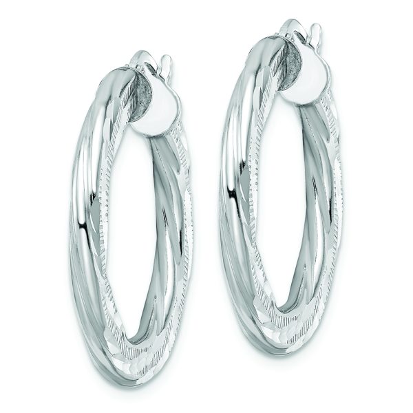 Sterling Silver Rhodium-plated 3x29mm D/C Twisted Tube Hoop Earrings - Image 2