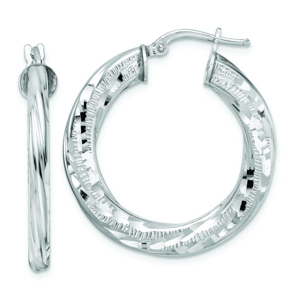 Sterling Silver Rhodium-plated 3x29mm D/C Twisted Tube Hoop Earrings