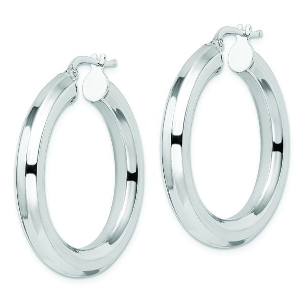 Sterling Silver Rhodium-plated 5x34mm Octagon Tube Hoop Earrings - Image 2