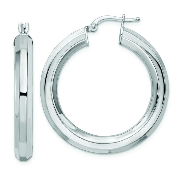 Sterling Silver Rhodium-plated 5x34mm Octagon Tube Hoop Earrings