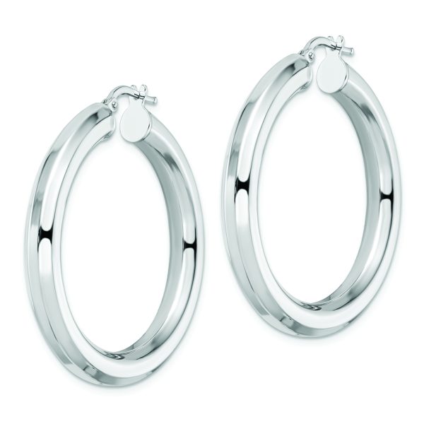 Sterling Silver Rhodium-plated 5x38mm Octagon Tube Hoop Earrings - Image 2