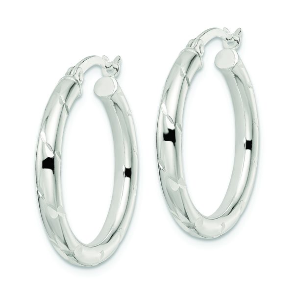 Sterling Silver Polished Diamond-cut Circle Hoop Earrings - Image 2