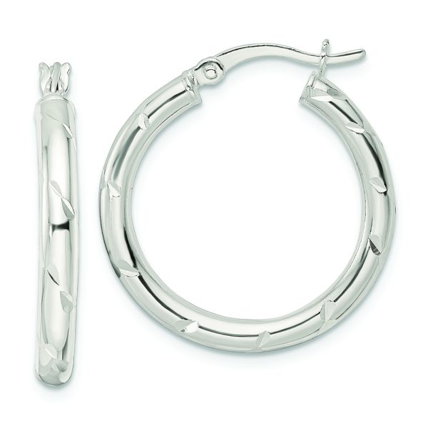 Sterling Silver Polished Diamond-cut Circle Hoop Earrings