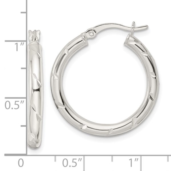 Sterling Silver Polished Diamond-cut Circle Hoop Earrings - Image 3