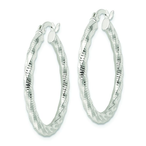 Sterling Silver Polished and Textured Twisted Hoop Earrings - Image 2