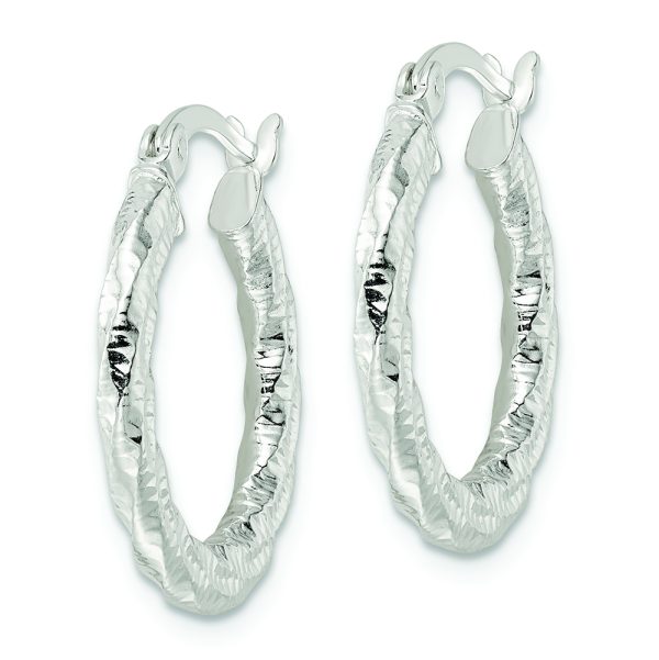Sterling Silver Polished and Textured Twisted Hoop Earrings - Image 2