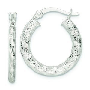 Sterling Silver Polished and Textured Twisted Hoop Earrings