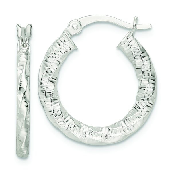 Sterling Silver Polished and Textured Twisted Hoop Earrings