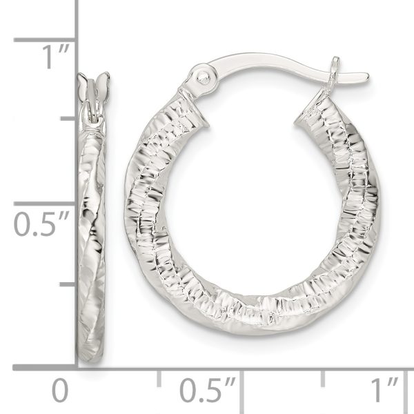 Sterling Silver Polished and Textured Twisted Hoop Earrings - Image 3