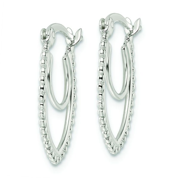 Sterling Silver Beaded Double Oval Hoop Earrings - Image 2