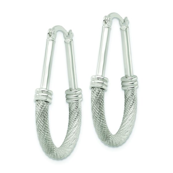 Sterling Silver Textured Teardrop Hoop Earrings - Image 2